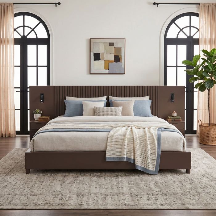 Platform Bed Frame With Built In Nightstands & Reading Lights