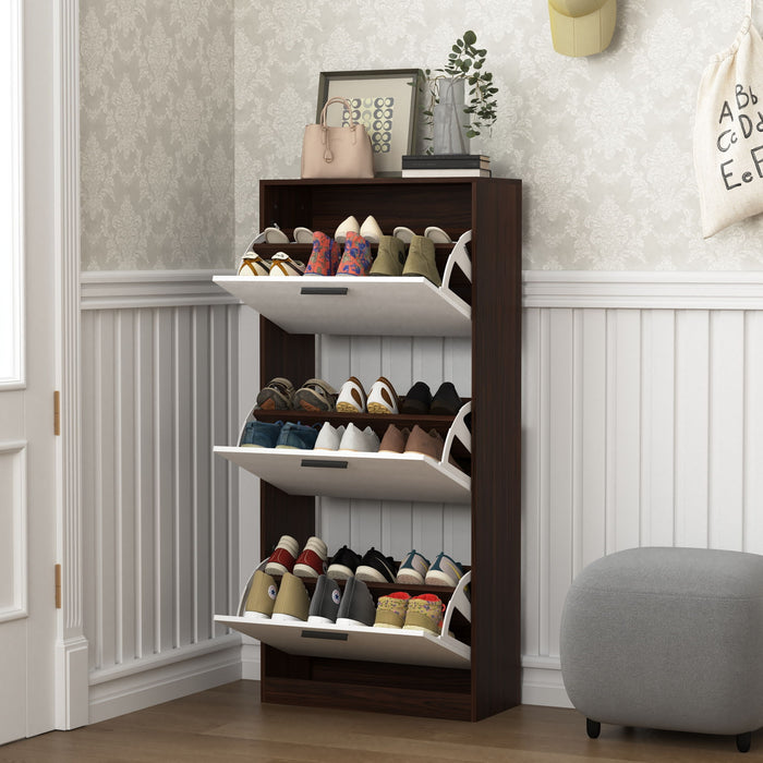 Modern Freestanding Shoe Storage Cabinet With 3 Flip Drawers