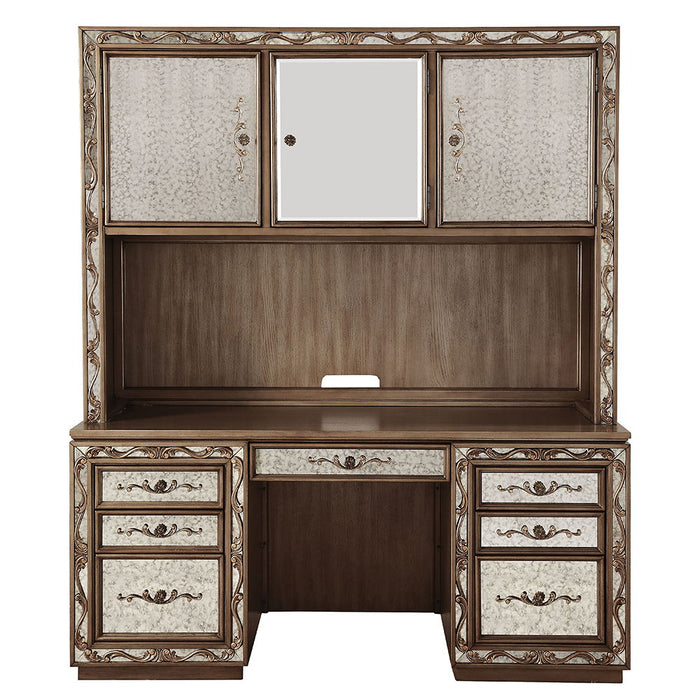 Orianne - Executive Computer Desk With Hutch - Antique Gold