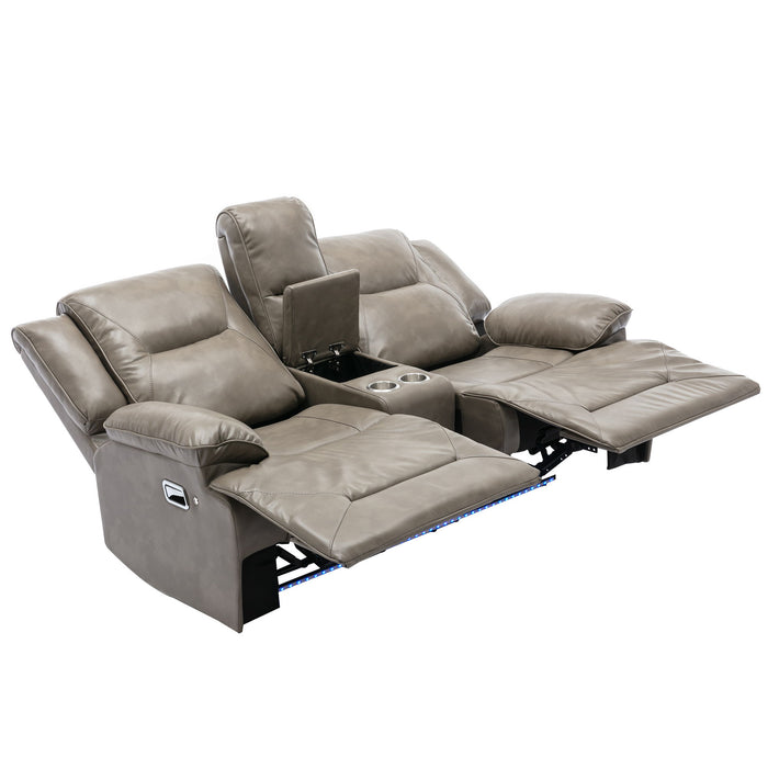 Home Theater Recliner Set Manual Recliner Chair With A LED Light Strip Two Built-In Cup Holders For Living Room