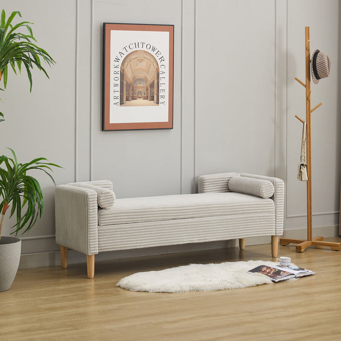 Upholstered Corduroy Flip Top Storage Bench For Living Room