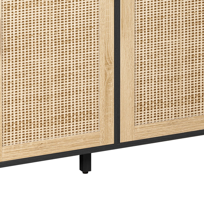 Elegant And Functional 4 Door Rattan Decorative Storage Cabinet