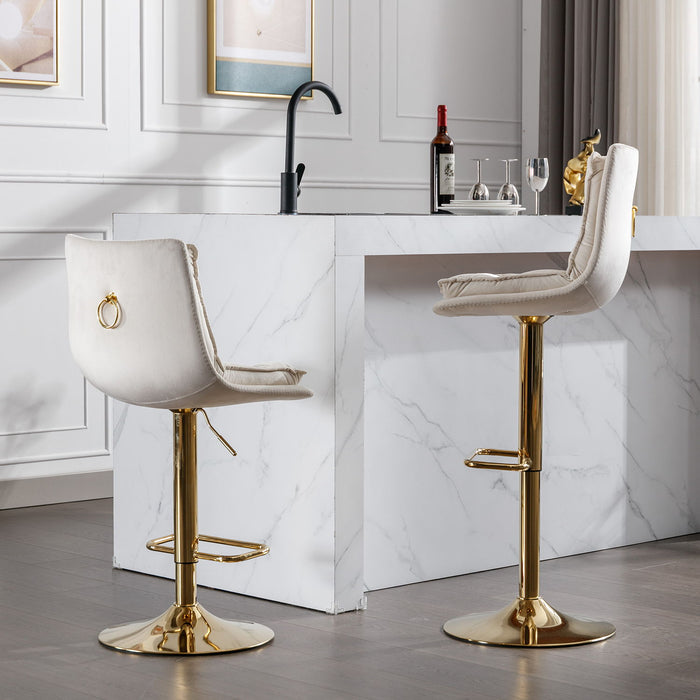 (Set of 2) Bar Stools, With Chrome Footrest And Base Swivel Height Adjustable Mechanical Lifting / Golden Leg Simple Bar Stoo, Cream