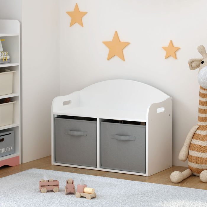 Toy Box Bench With Collapsible Drawers, Storage Cabinet Organizer - White
