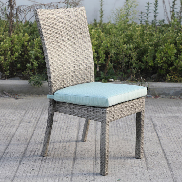 Balcones Outdoor Wicker Dining Chairs With Cushions, (Set of 8) Gray / Aqua