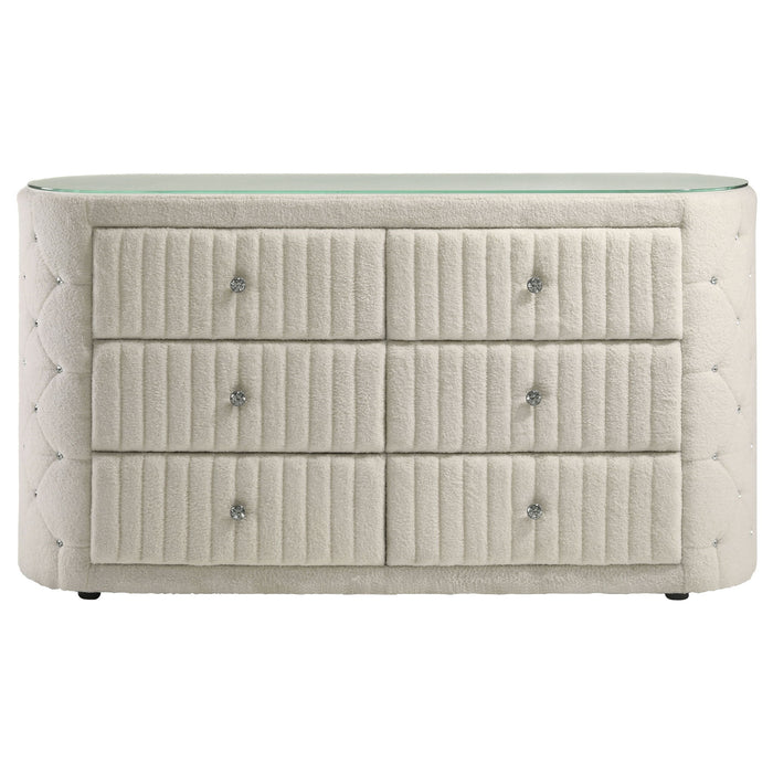 Sonya 6-drawer Upholstered Bedroom Dresser Ivory