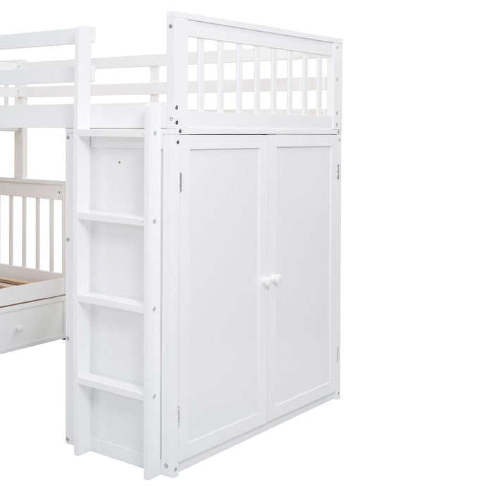 L Shaped Bunk Bed With 3 Drawers, Portable Desk And Wardrobe