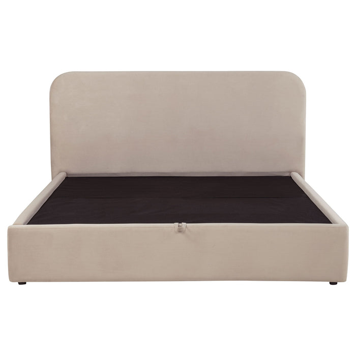 Anders Upholstered Eastern King Storage Lift Platform Bed Beige
