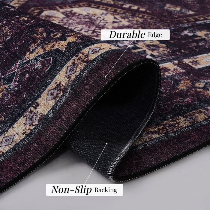 Maval - 5' X 8' Washable Area Rug - Black / Burgundy