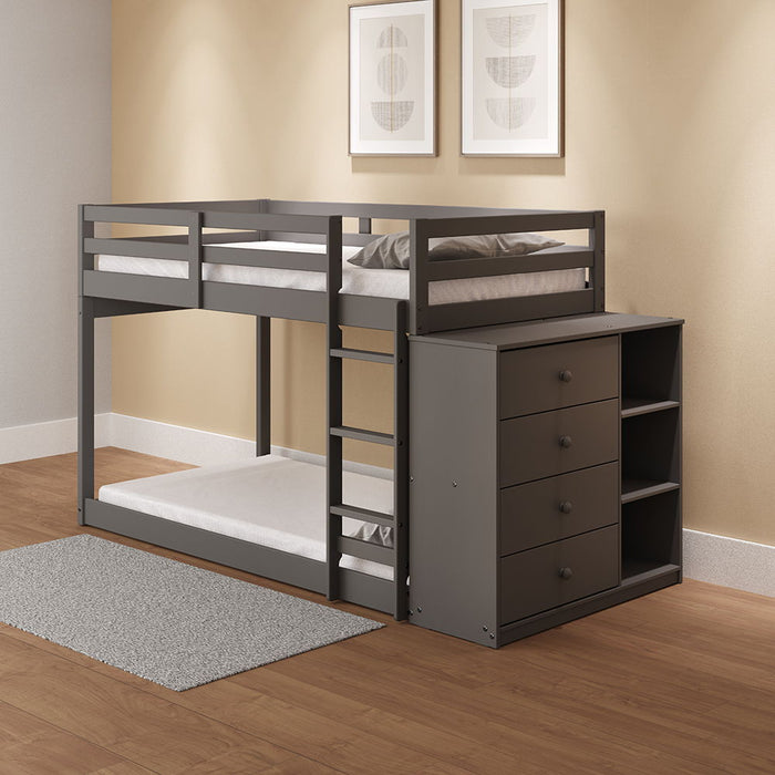 Gaston - Twin Over Twin Bunk Bed With 4 Drawers & 3 Compartments - Gray