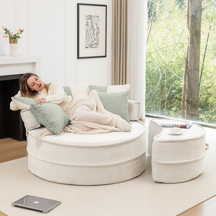 Modern Oversized Round Barrel Accent Chair With Ottoman