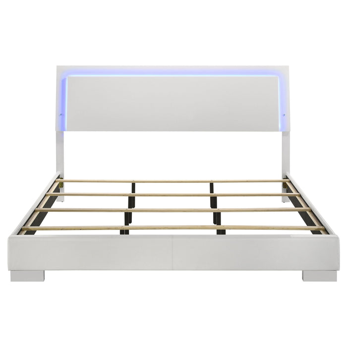 Felicity Wood Eastern King LED Panel Bed White High Gloss