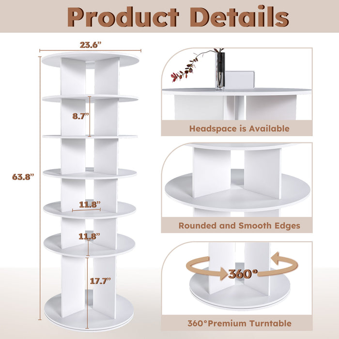 6 Tier Spinning Shoe Rack, Free Standing 360° Revolving Shoe Organizer - White