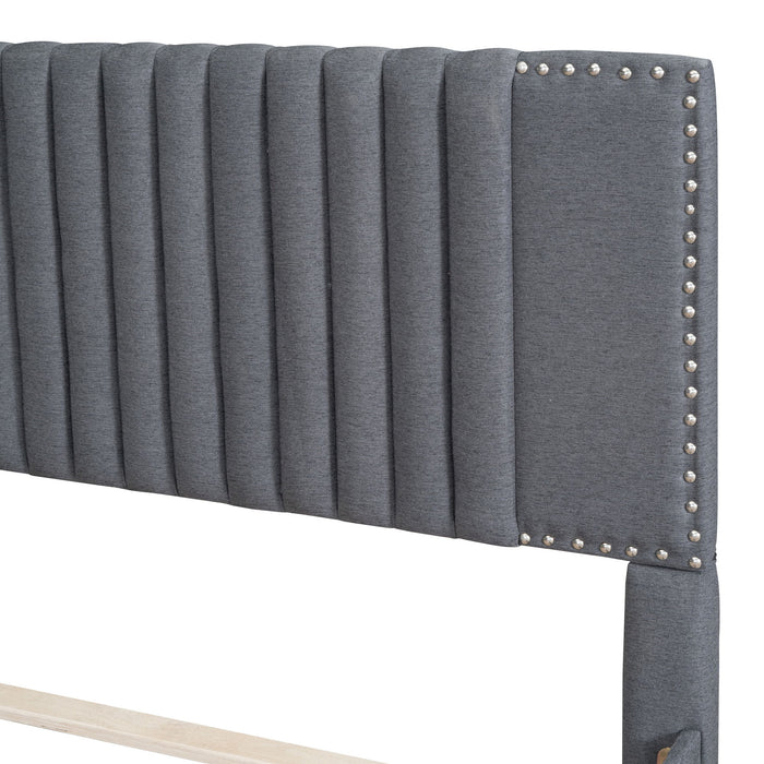 Upholstered Platform Bed With Drawers, Classic Headboard Design