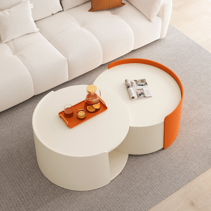 Modern Round Nesting Coffee Table With Extendable Sliding Top
