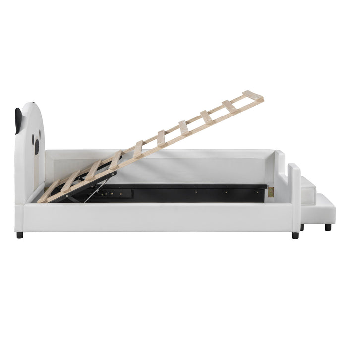 Upholstered Daybed With Bear Shaped Headboard, Hydraulic System And Breathable Mesh Fence