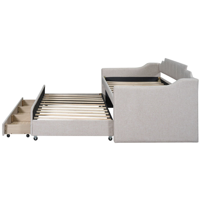 Upholstered Simple Design Daybed With Trundle And 3 Drawers