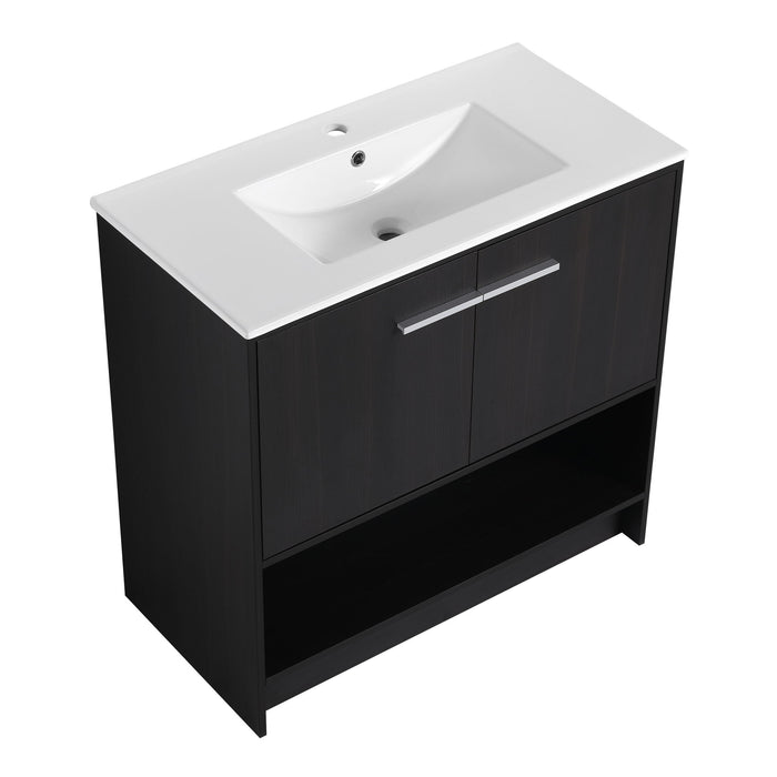 Modern Bathroom Vanity With Ceramic Sink, Freestanding Cabinet, Soft Closing Doors