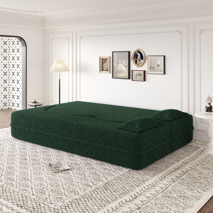 Modern Floor Sofa, With 2 Pillows, Convertible Teddy Fabric Foam Filled Bed