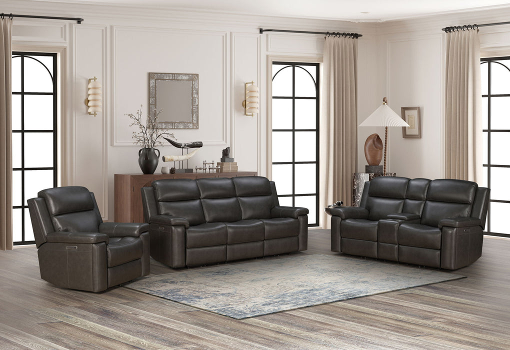 Leon - Power Sofa Recliner With Power Headrest, Power Lumbar, Heat And Massage (Dropdown Table With Smart Tabletop Control) - Smokey Gray