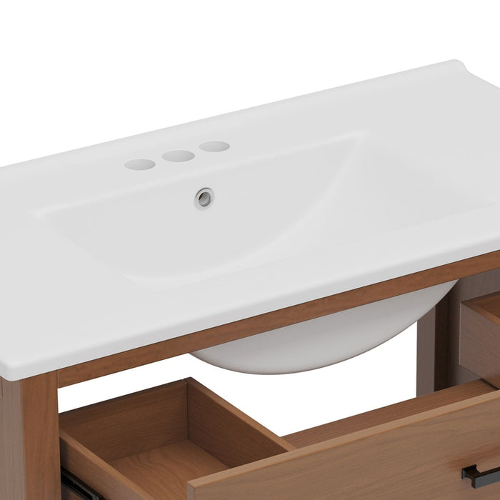 Bathroom Vanity With Ceramic Sink, Modern Free Standing Cabinet With Soft Close Drawers