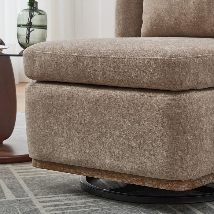 Wide Modern Chenille Cushioned Armless Metal Base 360° Swivel Chair With Pillow