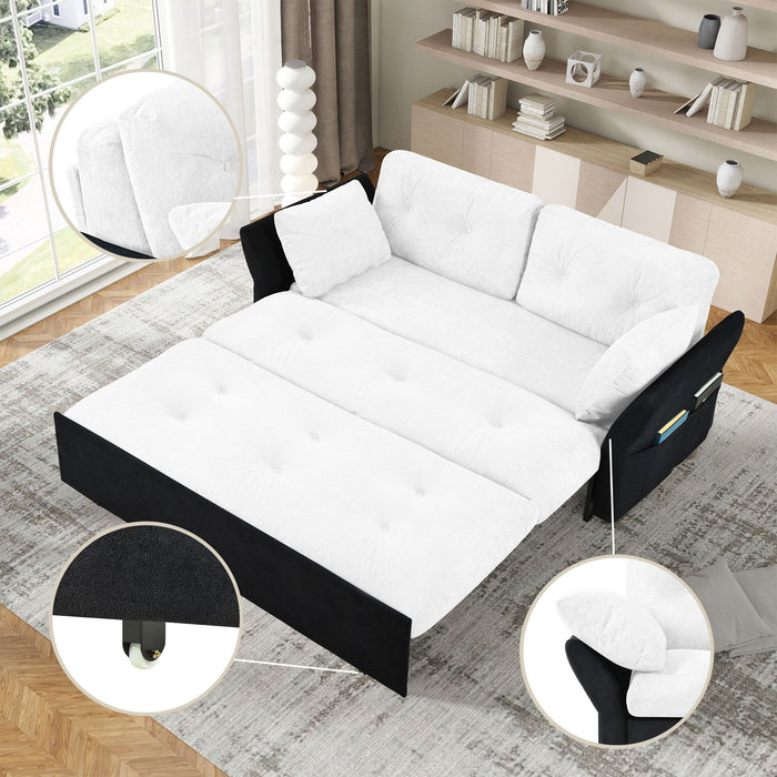 Modern Convertible Sleeper Sofa Bed With Pull-Out Queen Design, Side Storage & Thick Cushions