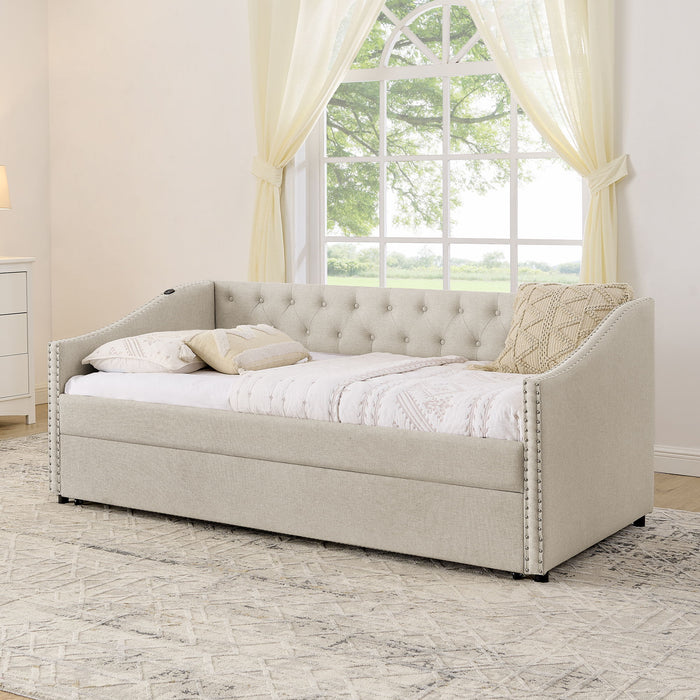 Upholstered Daybed With USB Charging & Pull Out Bed