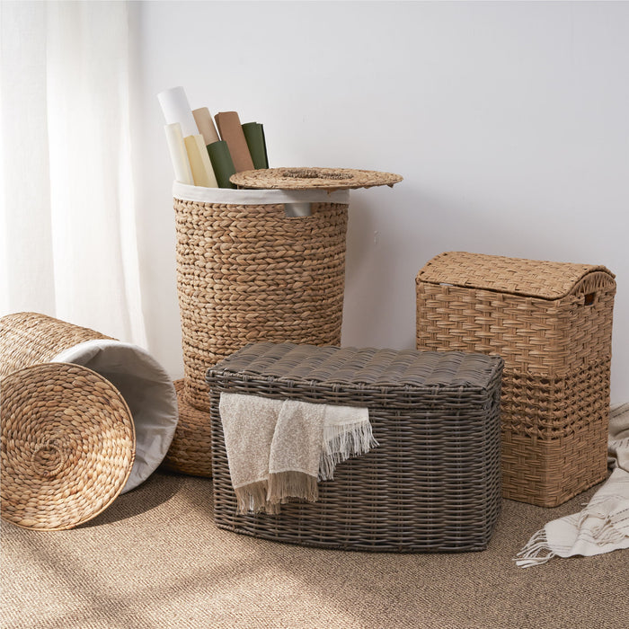 Joseph - Rectangular Curve Resin Woven Wicker Trunk With Handles Multi Purpose Storage - Walnut Brown