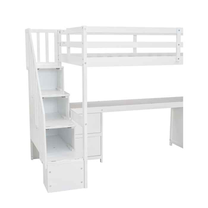 Loft Bed Frame With Built In Desk And Double Storage Drawers