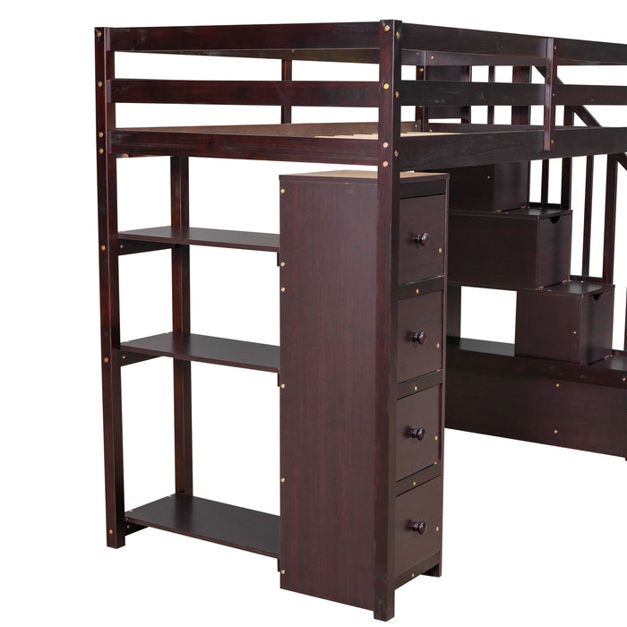 Loft Bed With Storage Drawers And Stairs With Shelves