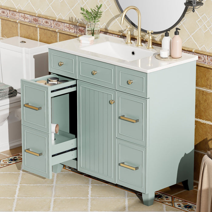 Bathroom Vanity With Ceramic Sink, Soft Close Doors, Adjustable Shelves