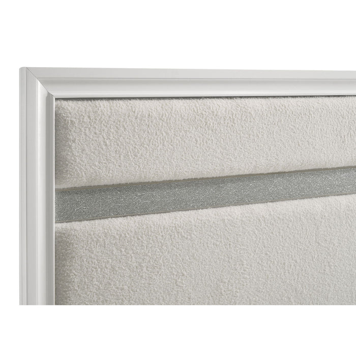 Panel Bed With Padded Headboard And Glittering Accent Stripes