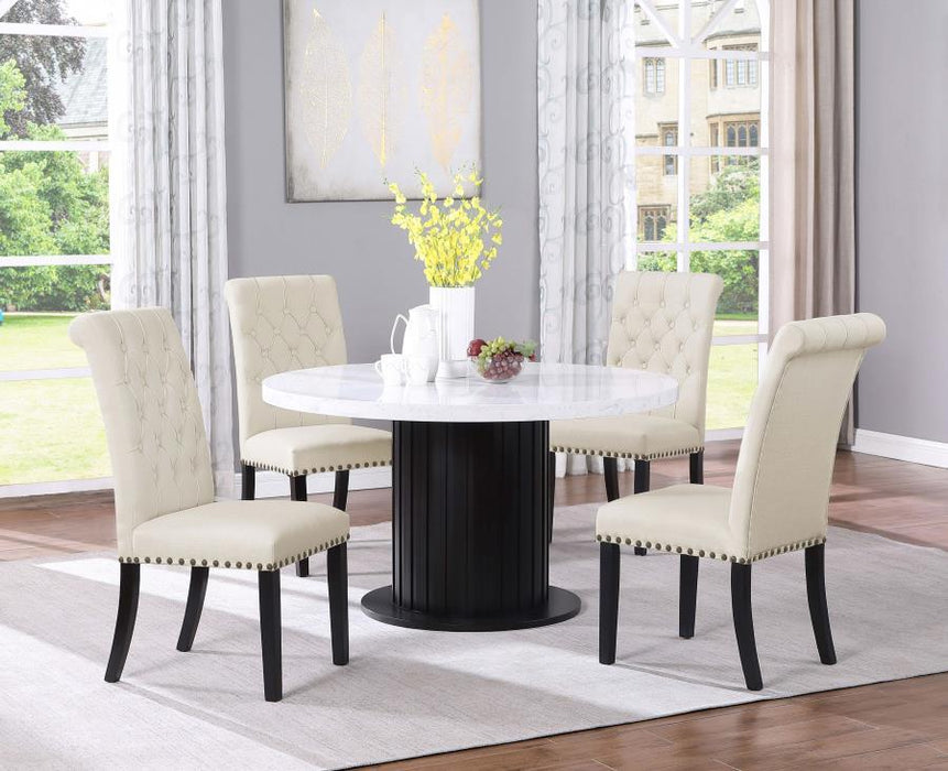 Sherry - 5 Piece Round Dining Set With Fabric Chairs - Beige