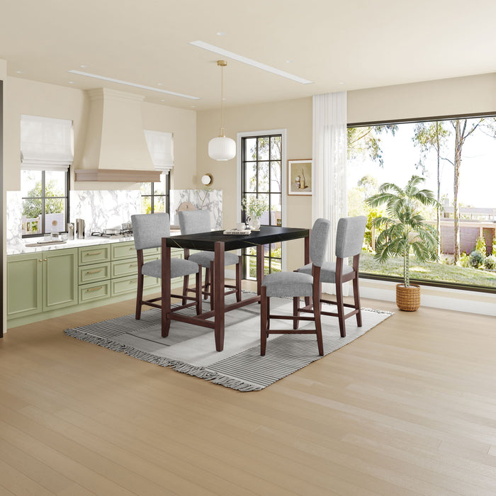 5 Piece Counter Height Dining Set, Bar Table With 4 Upholstered Chairs