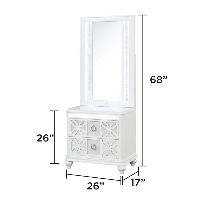Abigale - Nightstand With Mirror Top, LED Lighting (Includes Mirror And Nightstand) - White