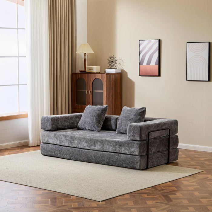 Convertible Floor Sofa Bed With Pillow Back Support Armrest