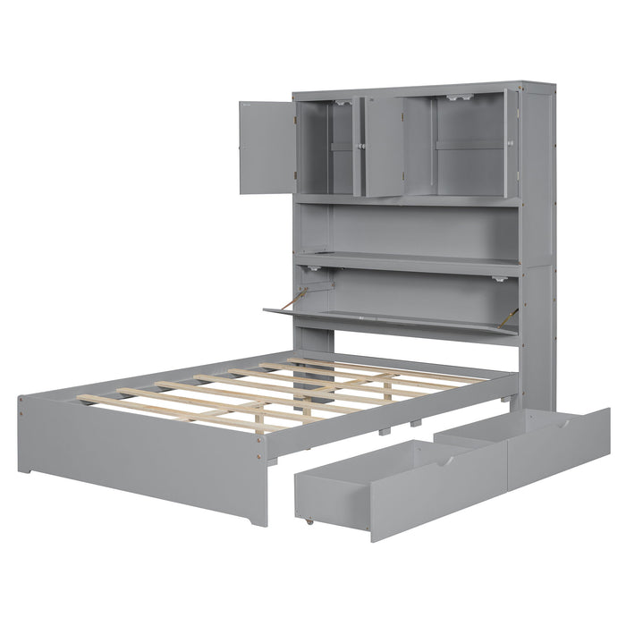 Platform Bed With USB, Storage Headboard & Drawers