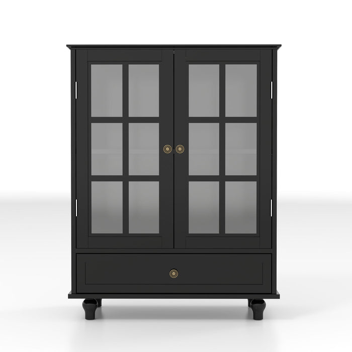 Minimalist Buffet Cabinet With Double Glass Doors And Drawer