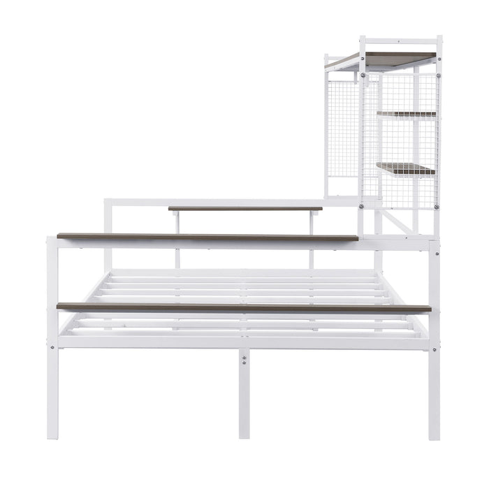Daybed With Movable Desk, Grid, Shelves And Clothes Hanger