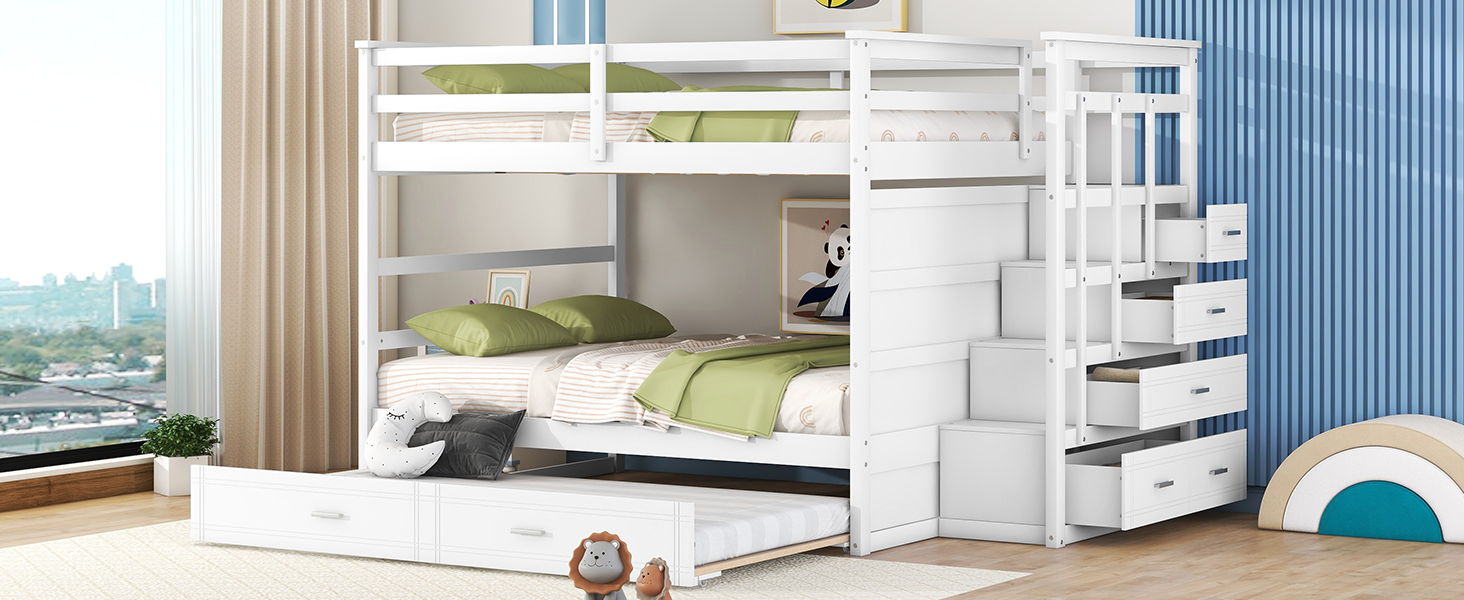 Bunk Bed With Twin Size Trundle And Staircase