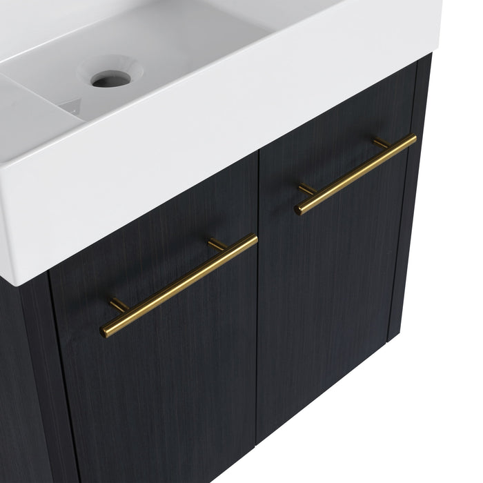Modern Wall Mounted Bathroom Vanity With Resin Sink And Storage Rack