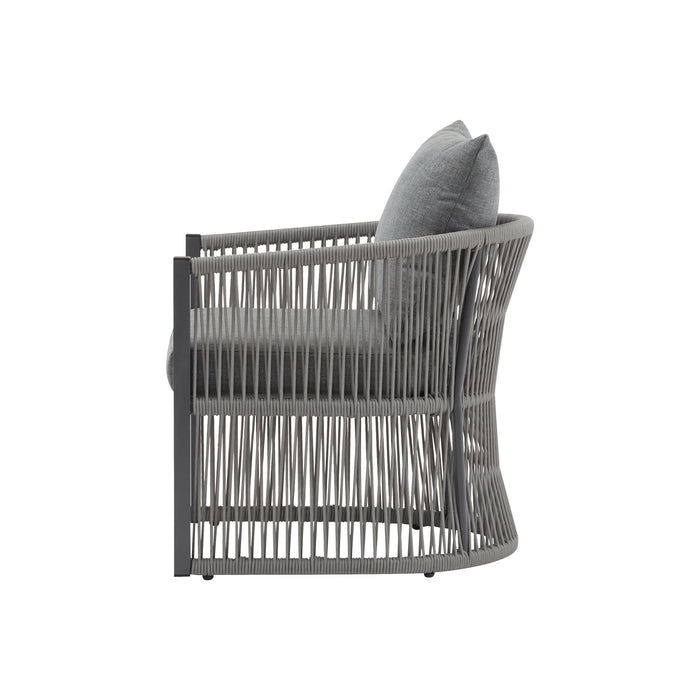 Modern Curved Aluminum Lounge Chair With Stylish Rope Weave Design And Cushioned Comfort For Outdoor