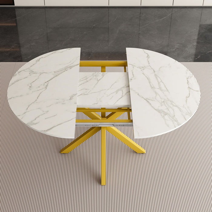 Round Dining Table With Extendable Blades, X Base