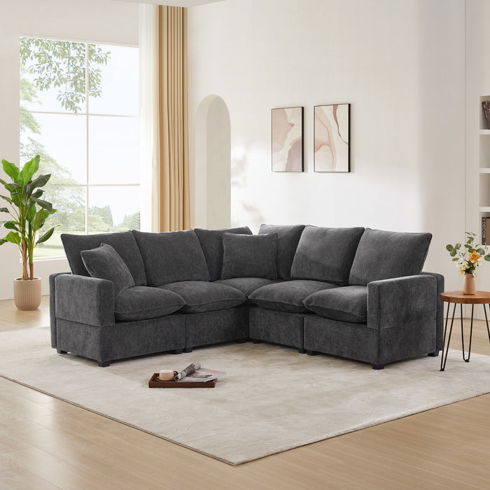 Modern L Shape Modular Sofa, 5 Seat Chenille Sectional Couch Set With 2 Pillows Included, Freely Combinable Indoor Funiture For Living Room, Apartment, Office, 2 Colors
