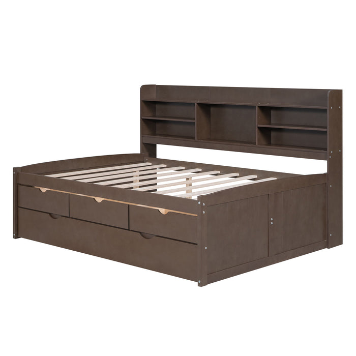 Captain Bed With Built In Bookshelves, 3 Storage Drawers, And Trundle