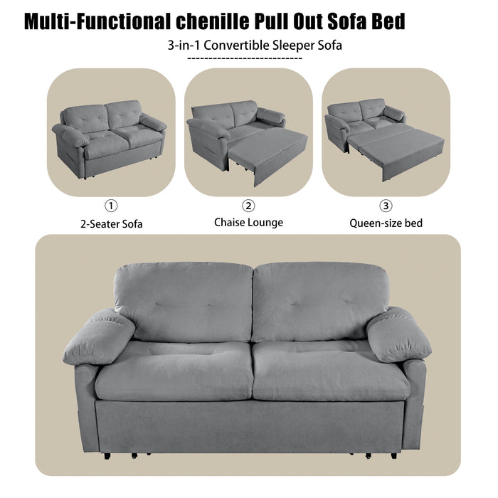 Convertible Pull Out Sofa Bed Queen Size, 3 In 1 With Side Storage