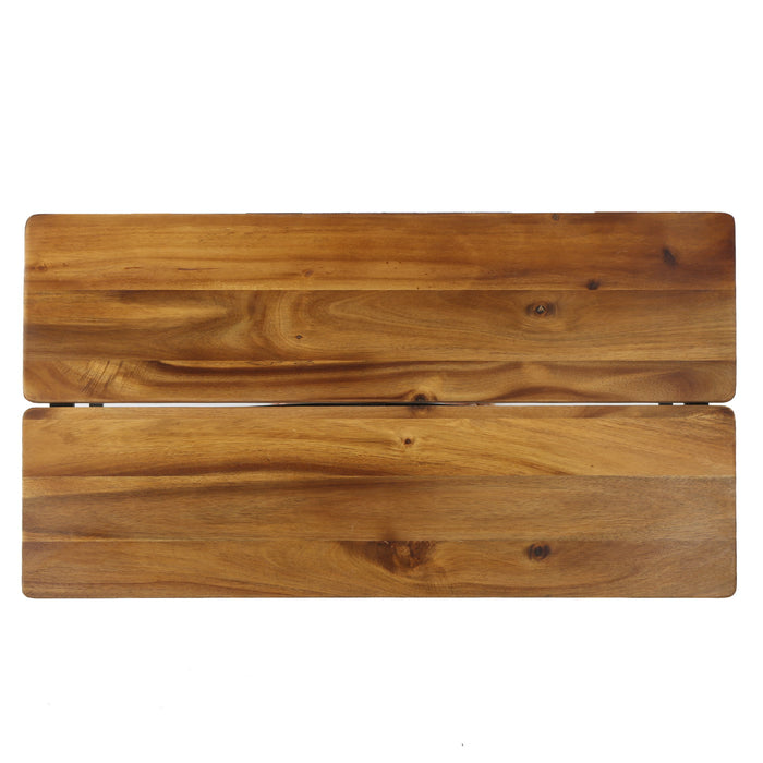 Rectangle Outdoor Coffee Table With Angled Tubular Legs And Wood Top - Black