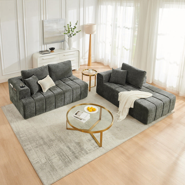 L - Shaped Sectional Sofa With Cup Holders & Side Pockets