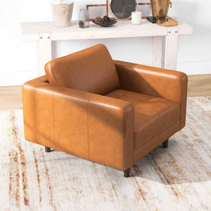 Catherine - Leather Lounge Chair Leather - Brown / Tan